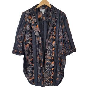 Alberto Makali Womens sz Small Mixed Media Jacket Orange Black Cutout Blazer